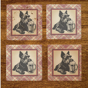 Posavasos De Piedra Tartan a cuadros de tonos terrosos del Terrier Esc