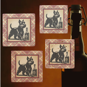 Posavasos De Piedra Tartan de Plaid de Terrier Escocés Tonos Terrosos