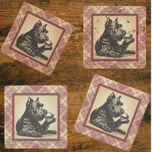 Posavasos De Piedra Tartan de Plaid de Terrier Escocés Tonos Terrosos