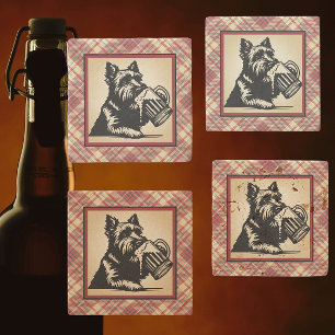 Posavasos De Piedra Tartan Plaid de Terrier Escocés Tonos Terrosos