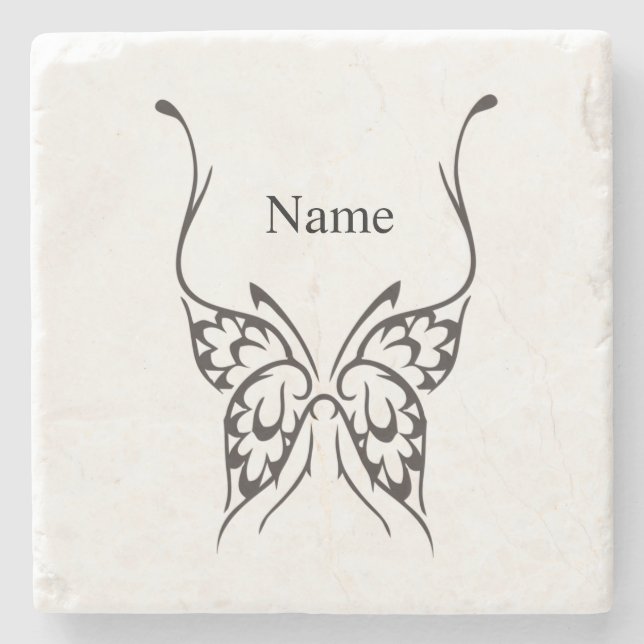Posavasos De Piedra Tatuaje de mariposa estilizada Thunder_Cove (Anverso)
