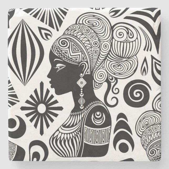 Posavasos De Piedra Tatuaje tribal de retrato Chica africano (Anverso)