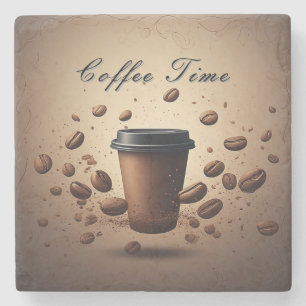 Posavasos De Piedra Taza de café flotante con granos de café