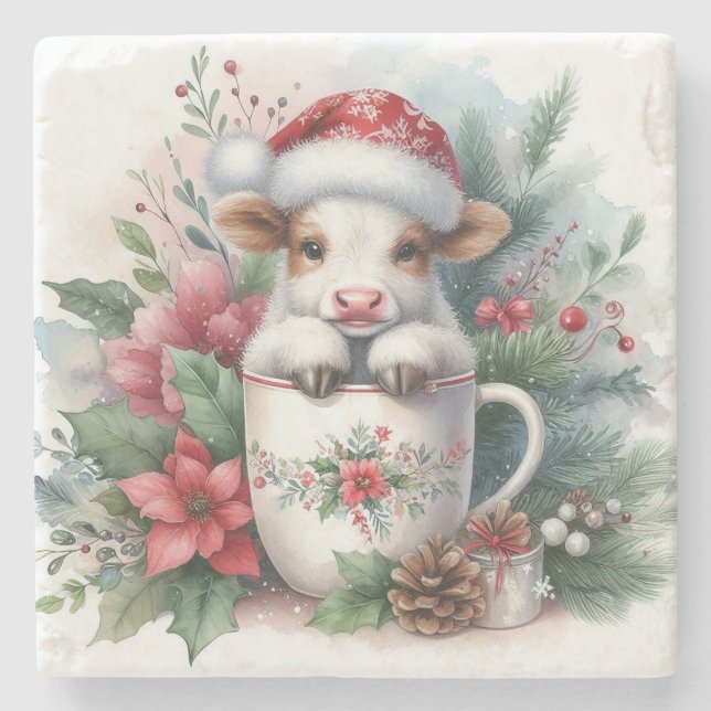 Posavasos De Piedra Taza de Navidad Vaca (Anverso)