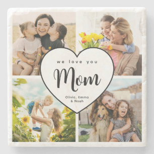 Posavasos De Piedra Te Amamos Mamá Collage Personalizado de 4 Fotos