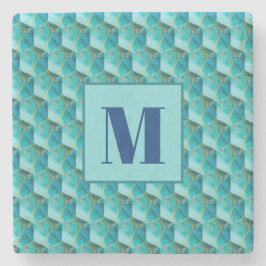 Posavasos De Piedra Teal and Blue Initial Stone Coaster
