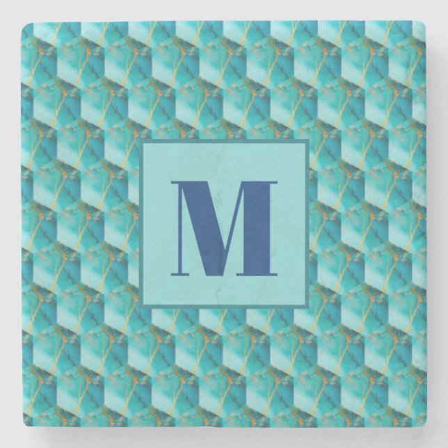 Posavasos De Piedra Teal and Blue Initial Stone Coaster (Anverso)