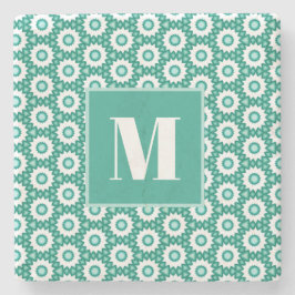 Posavasos De Piedra Teal and Turquoise Initial Stone Coaster