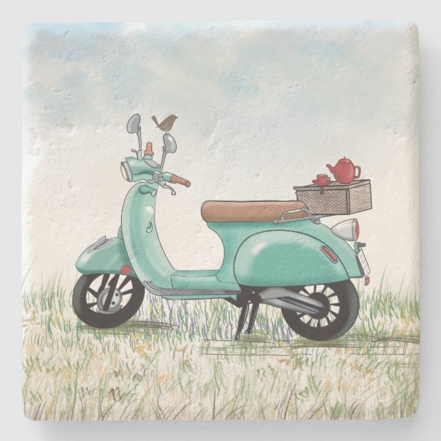 Posavasos De Piedra Teal Scooter Stone Coaster (Anverso)