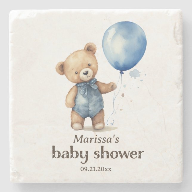 Posavasos De Piedra Teddy Bear Boy Baby Shower (Anverso)