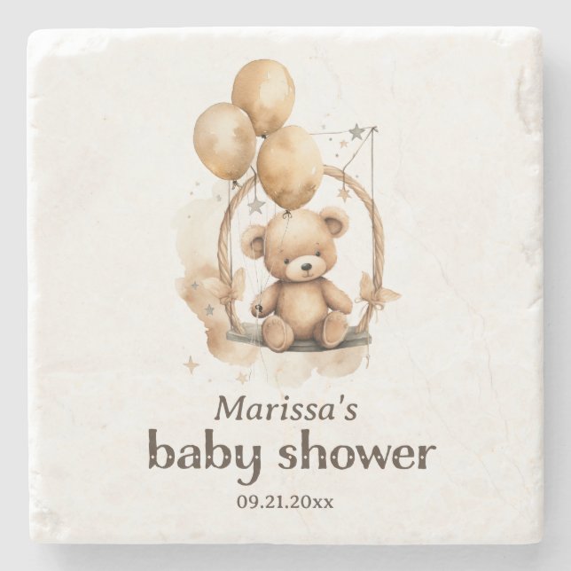 Posavasos De Piedra Teddy Bear Sexo Neutral Baby Shower (Anverso)