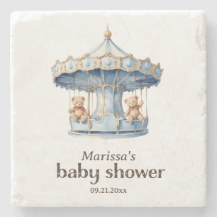 Posavasos De Piedra Teddy Bear Twin Boy Baby Shower Stone Coaster