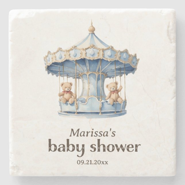 Posavasos De Piedra Teddy Bear Twin Boy Baby Shower Stone Coaster (Anverso)