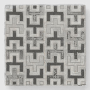 Posavasos De Piedra Tejido de paño negro africano con patrones geomé