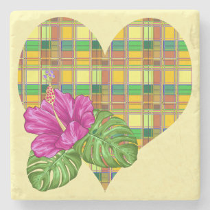 Posavasos De Piedra Tela Colorida Caribeña Madras Tartán
