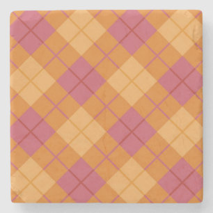 Posavasos De Piedra Tela escocesa diagonal en naranja y rosa