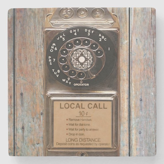 Posavasos De Piedra Teléfono anticuado de rotativo de pago robusto (Anverso)