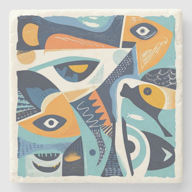 Posavasos De Piedra Tema del mar de la montaña rusa de piedra (Anverso)