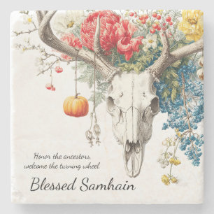 Posavasos De Piedra Temporadas Místicas Diseño de Bruja de Samhain