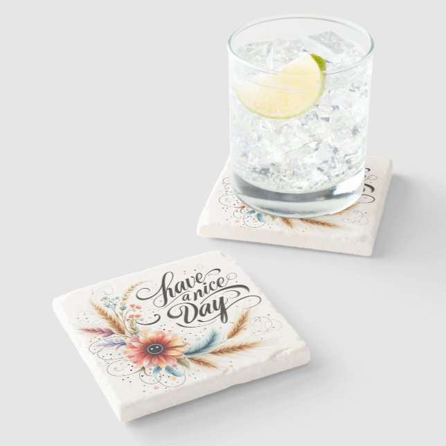 Posavasos De Piedra Ten un buen día floral (Lateral)