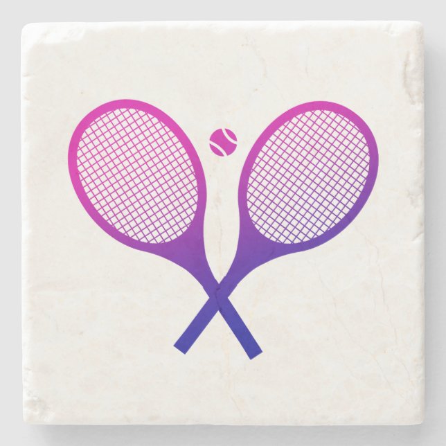 Posavasos De Piedra Tenis raqueta magenta a ormbre púrpura (Anverso)
