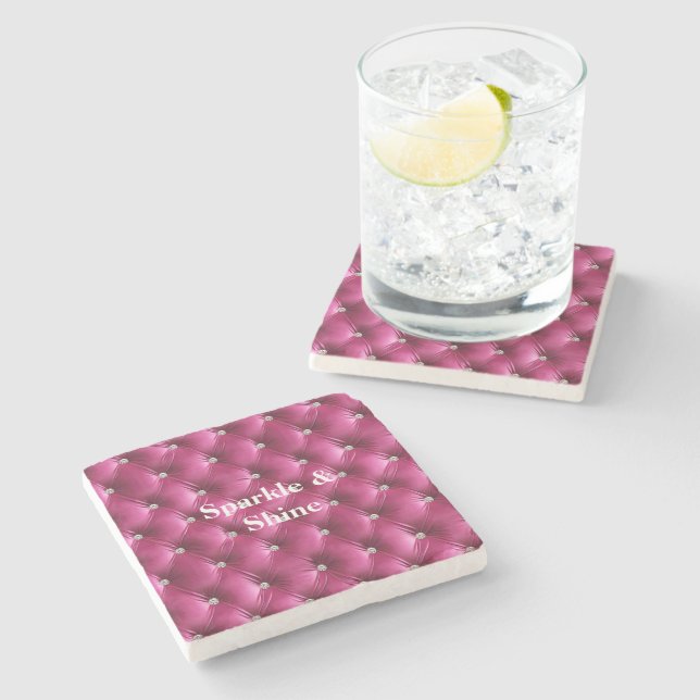 Posavasos De Piedra Terciopelo Falso Rosa Cálido (Lateral)