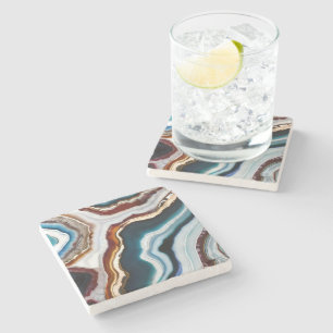 Posavasos De Piedra Terracota Azul Negro Blanco Oro Ágata Geoda