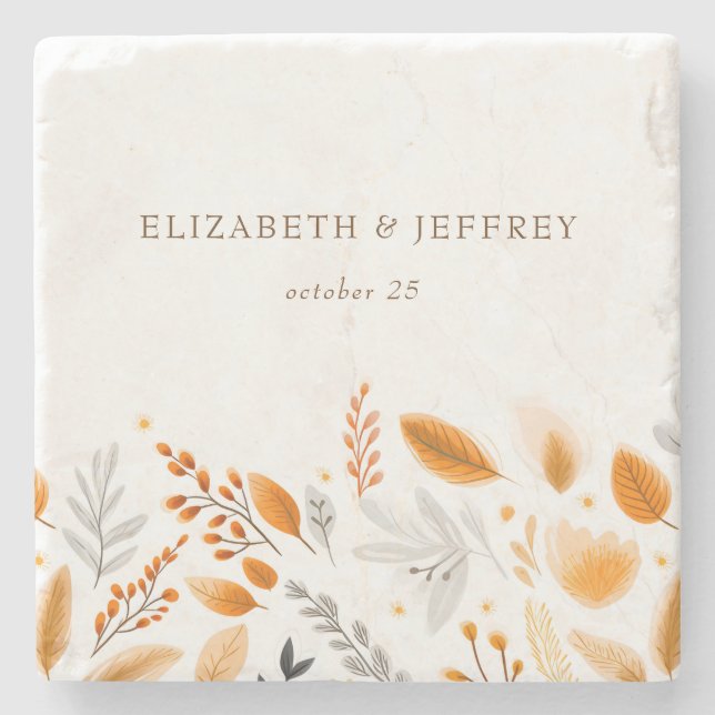 Posavasos De Piedra Terracotta Modern Script Elegant Fall Wedding (Anverso)