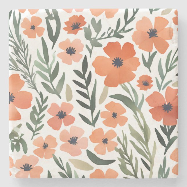 Posavasos De Piedra Terracotta Wildflower Rustic Boho Bebe Accesorio (Anverso)