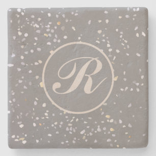Posavasos De Piedra Terrazo Gris Moderno Monograma