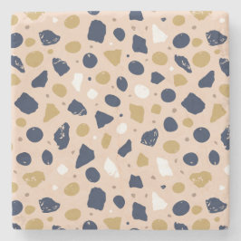 Posavasos De Piedra Terrazo Orgánico Moderno | Mosaico de Piedra Abstr