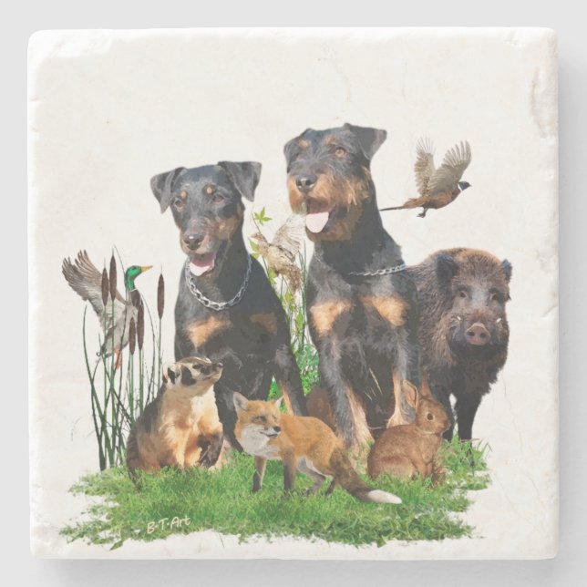 Posavasos De Piedra Terrier de caza alemán (Jagdterrier) (Anverso)