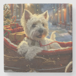 Posavasos De Piedra Terrier West Highland Blanco Perro Navidad Festiva