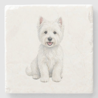 Posavasos De Piedra Terrier West Highland Blanco Sentado Piedra Natura