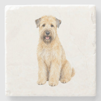 Posavasos De Piedra Terrier Wheatland de Pelaje Suave Sentado en Piedr