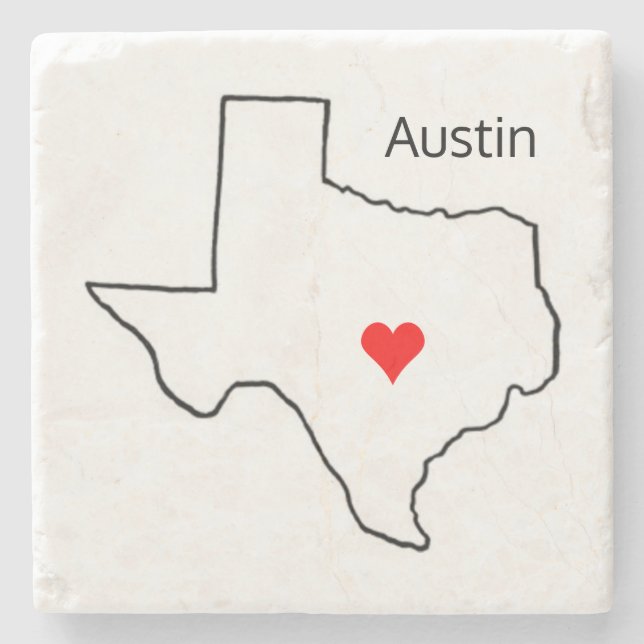 Posavasos De Piedra Texas Love Personalizado Ubicación Red Heart City  (Anverso)