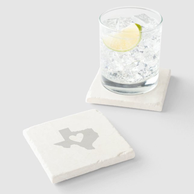 Posavasos De Piedra Texas Map Shape with Heart Texan Lone Star Love (Lateral)
