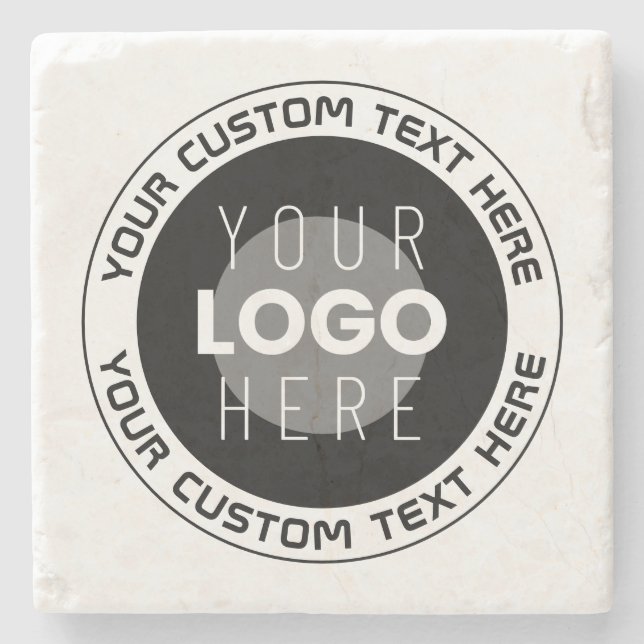 Posavasos De Piedra Texto circular editable y logotipo sustituible | B (Anverso)