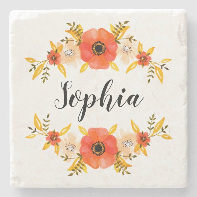 Posavasos De Piedra Texto coralino del personalizado de la guirnalda (Anverso)