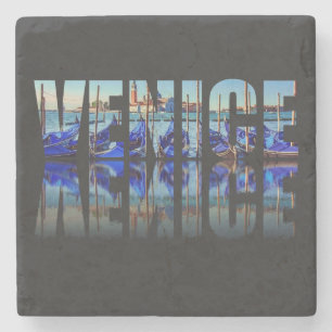 Posavasos De Piedra Texto de Venecia con cuadrado de reflexión