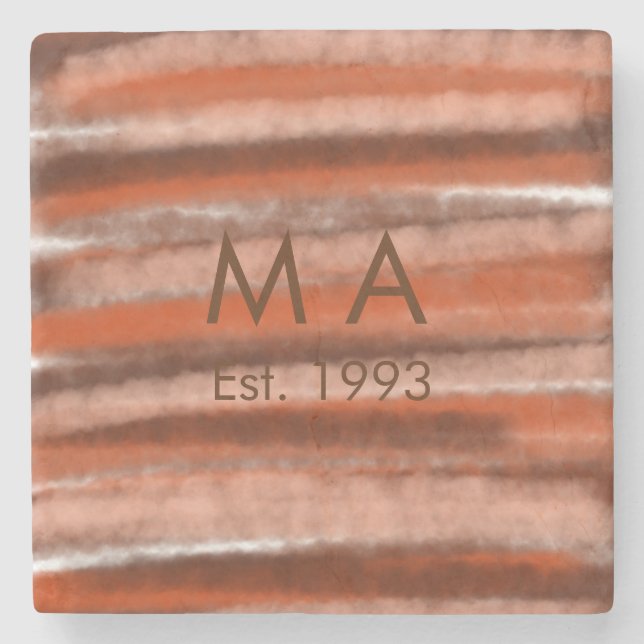 Posavasos De Piedra texto marrón rústico boho agregar nombre letra año (Anverso)