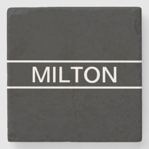 Posavasos De Piedra Texto personalizable Negro y blanco moderno y ne