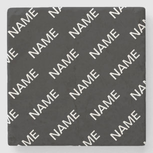 Posavasos De Piedra Texto personalizable   Negro y blanco moderno y ne