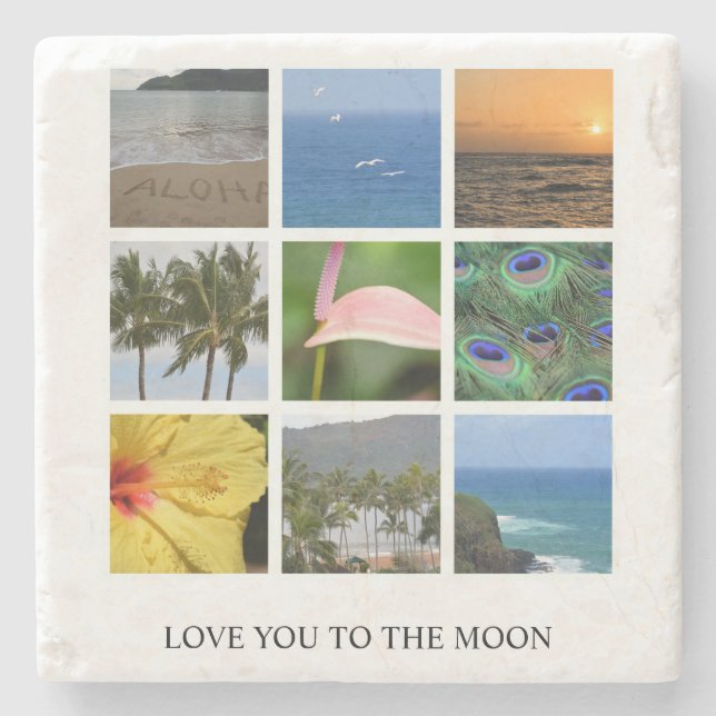 Posavasos De Piedra Texto personalizado y Collage de fotos Hawai (Anverso)