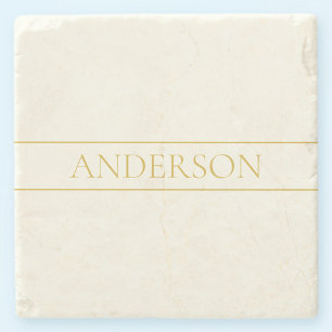 Posavasos De Piedra Texto simple elegante personalizable dorado blan
