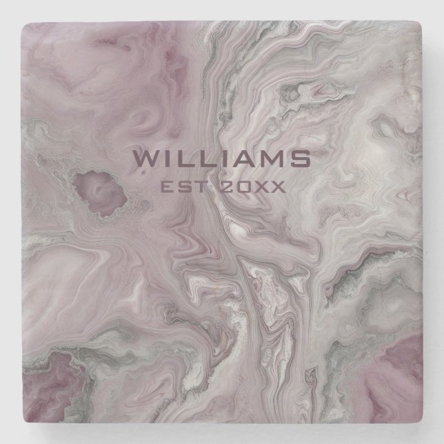 Posavasos De Piedra Textura de Mármol Gris Rosa Pastel personalizada (Anverso)