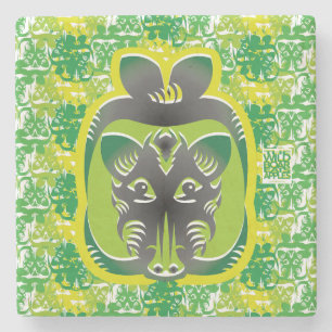 POSAVASOS DE PIEDRA THE WILD BOAR EATS APPLES BY MASANSER