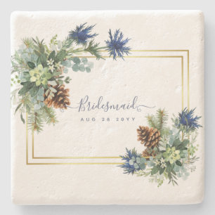Posavasos De Piedra Thistle azul invernal Eucalyptus Boda Wonderland