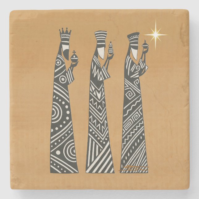 Posavasos De Piedra Three Wise Men Black & White Christmas Nativity (Anverso)