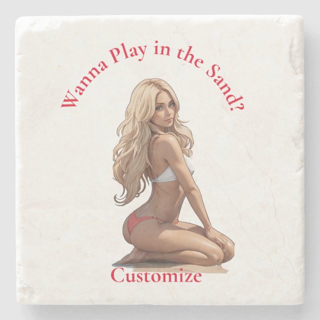 Posavasos De Piedra Thunder_Cove, Chica de playa de Bikini (Anverso)